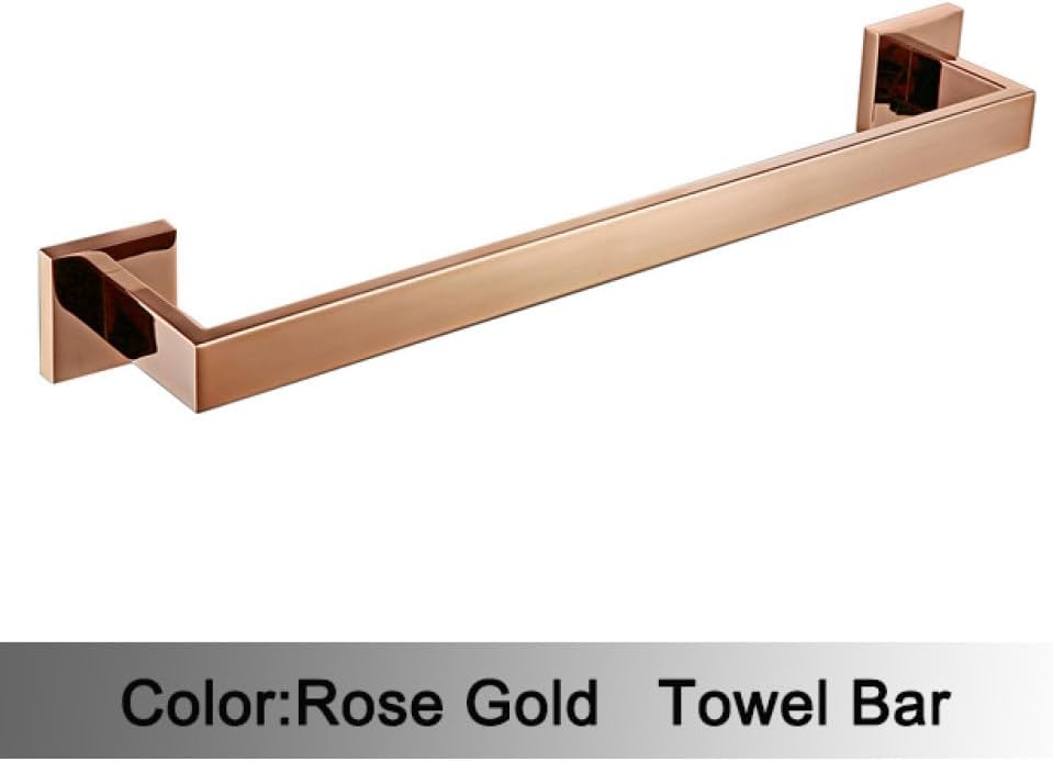 Rose Gold Stainless Steel Wall-Mounted Robe Hook Toilet Paper Holder Towel Bar Towel Ring Bathroom WC Accessories Sets,RG,Towel Bar