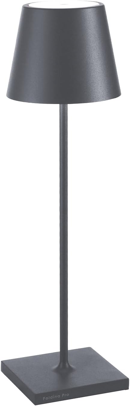 Zafferano, Poldina Pro Lamp, Rechargeable Cordless Table Lamp with Touch Controls, Suitable for Indoor and Outdoor, Dimmer, 2200-3000 K, Height 14.9 Inches, Dark Gray Color