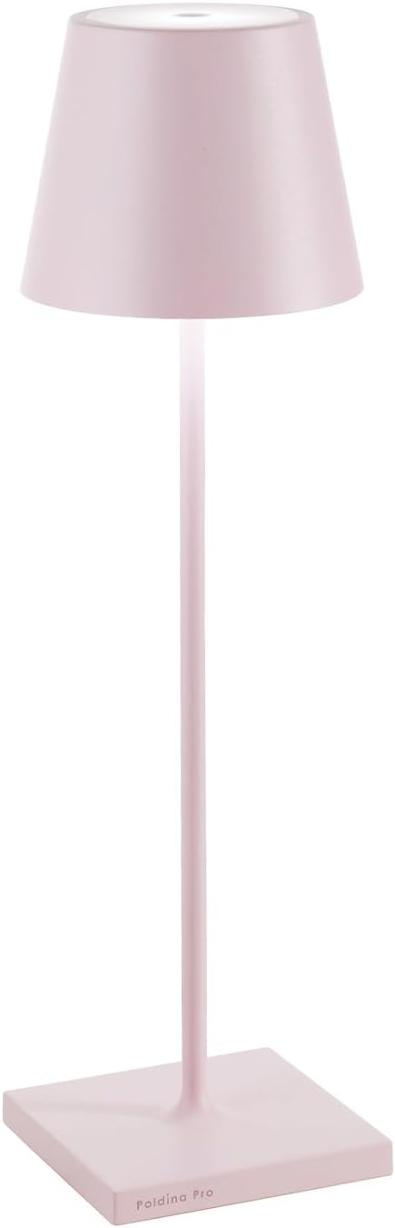 Zafferano, Poldina Pro Lamp, Rechargeable Cordless Table Lamp with Touch Controls, Suitable for Indoor and Outdoor, Dimmer, 2200-3000 K, Height 14.9 Inches, Pink Color