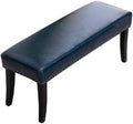 Footstool, Rectangular Sofa Stool Bench Faux Vintage Copper Rivets Leather Bedroom Bed End Stool,Solid Wood Legs Footstool (Color : Navy Blue)