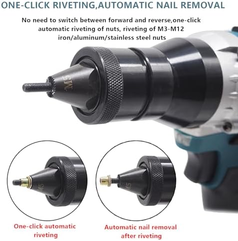 2-in-1 Cordless Rivet Nut Gun Set, Portable Battery-Powered Rivet Gun with M3-M12 Nuts, Automatic Pop Rivet Tool, Includes 2 x 5200mAh Rechargeable Batteries