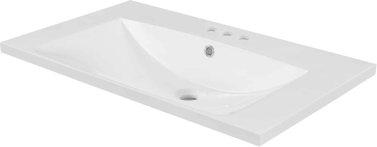 36' Ceramic Bathroom Vanity Sink Top, Modern White Vanity Top for cabinet with Triple Faucet Holes