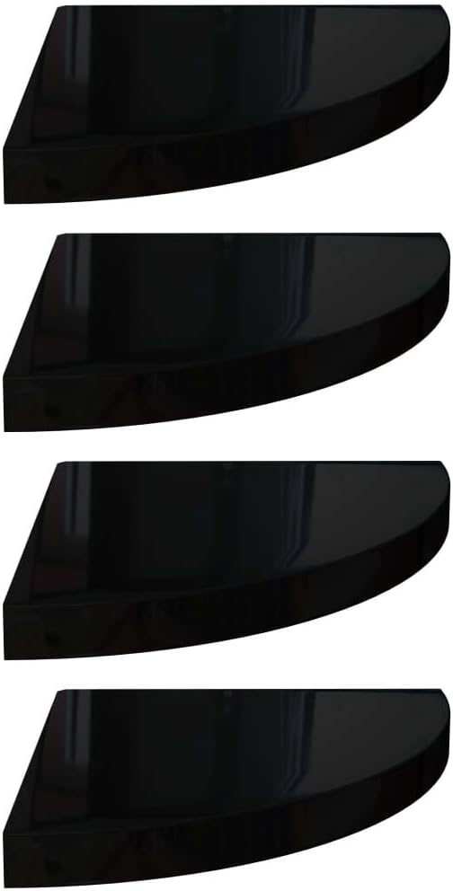 Floating Corner Shelves 4 pcs,Wall Mounted Shelf,Display Ledge,for Storage,Bedroom Living Room Office and More High Gloss Black 13.8'x13.8'x1.5' MDF