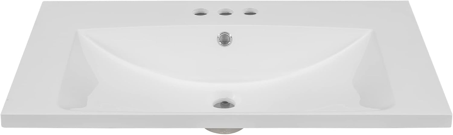 36' Ceramic Bathroom Vanity Sink Top, Modern White Vanity Top for cabinet with Triple Faucet Holes