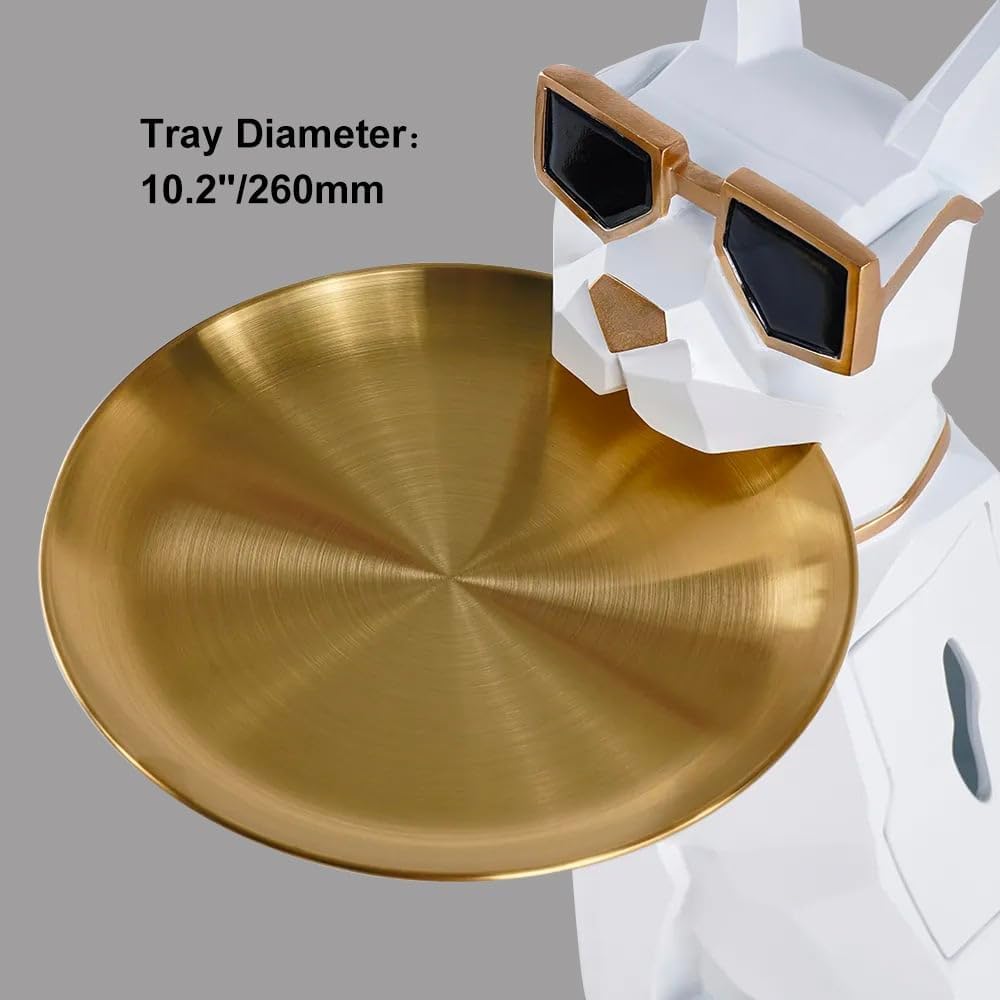 homary Modern Resin Dog Sculpture Geometric Standing Statue Cute End Side Table with Metal Storage Tray Tissue Box (White)
