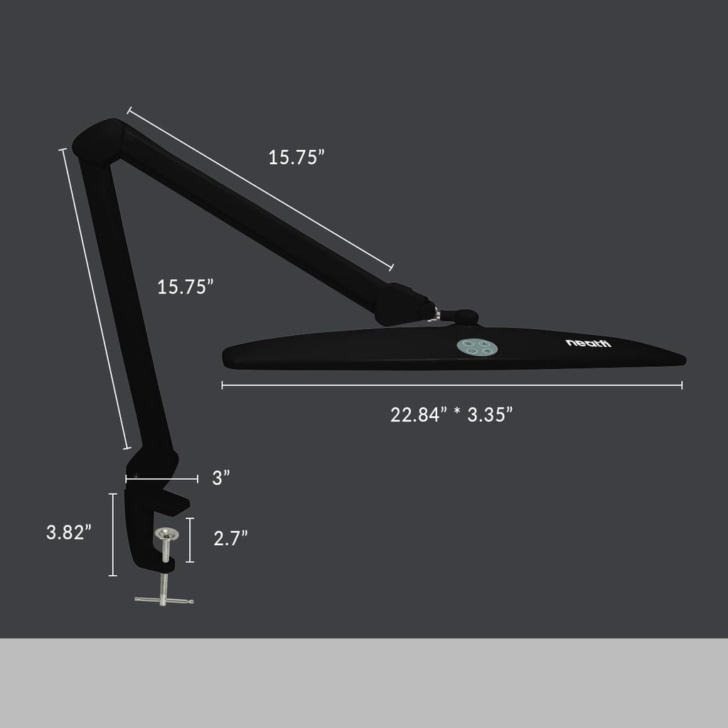 Neatfi XL LED Desk Lamp | 20-Inch Wide Head (Black-2, CCT with Clamp)