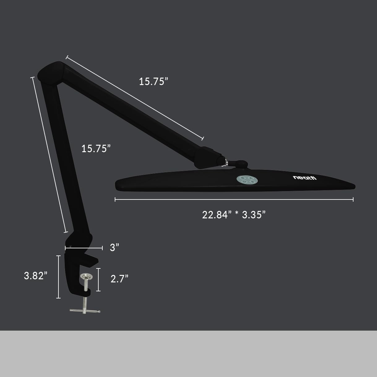 Neatfi XL LED Desk Lamp | 20-Inch Wide Head (Black-2, CCT with Clamp)