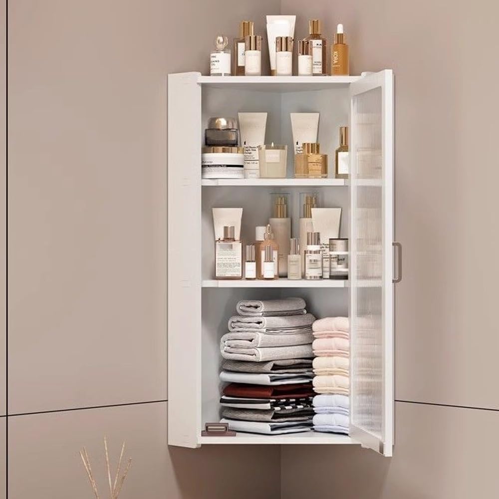 3-Tier Wall Mounted Bathroom Organizer, Hanging Storage Cabinet with Acrylic Doors, Modern Minimalist Floating Shelves, Stylish Corner Shelf for Kitchen, Bathroom(30cm-11.8in)
