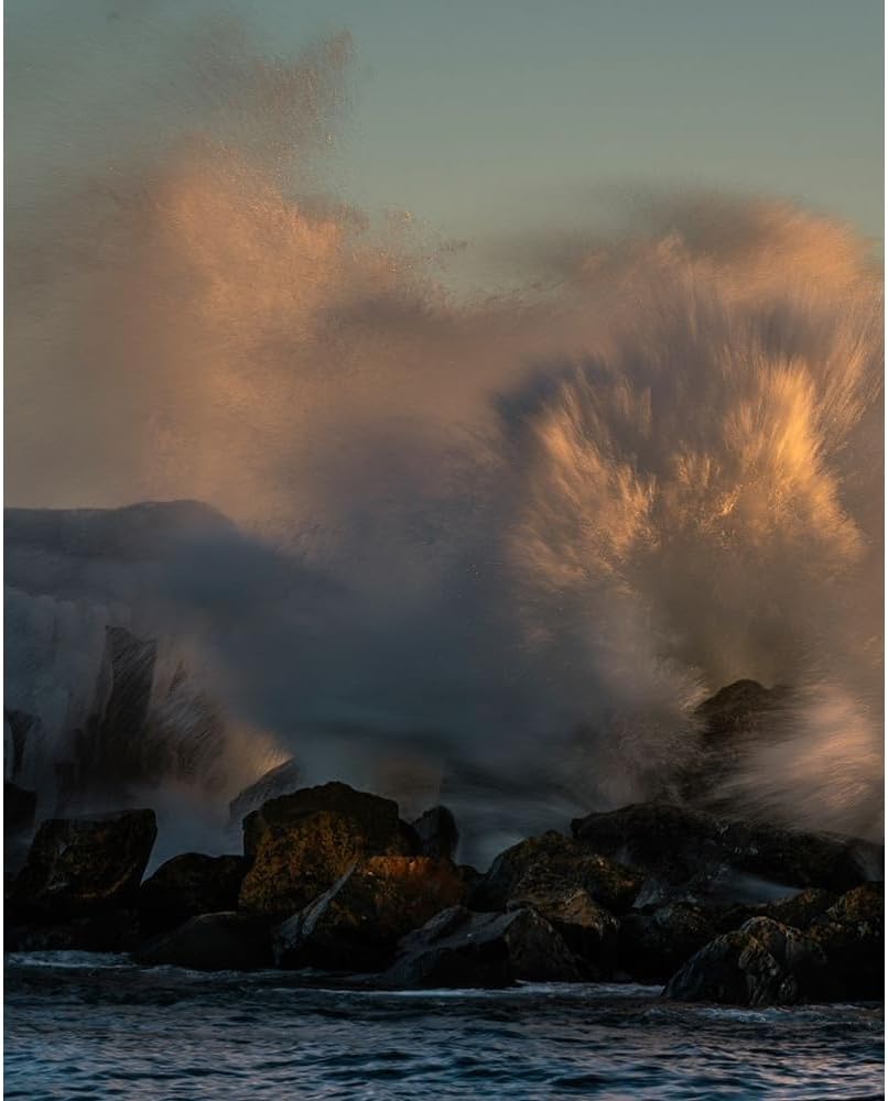 ArtDirect Minnesota-Lake Superior Lake waves breaking on rocks at sunset 36x45 Huge Black Ornate Wood Framed Canvas Giclee Art by Jaynes Gallery