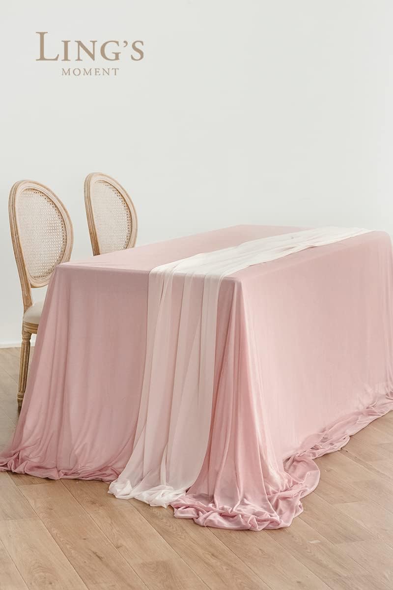 Ling's Moment Pink Fabric Round Table Decor Set with Garland, Table Cloth & Table Runner