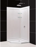 DreamLine 36 in. x 36 in. x 76 3/4 in. H Neo-Angle Shower Base and QWALL-4 Acrylic Corner Backwall Kit in White, DL-6044C-01