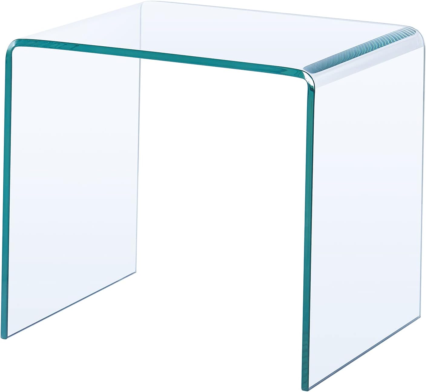 Clear Glass Nightstand, Tempered Glass End Tables, Modern Side Table for Living Room, Small Bent Table, Easy to Clean and Safe Rounded Edges 19.7'x19.7'x18.9'H