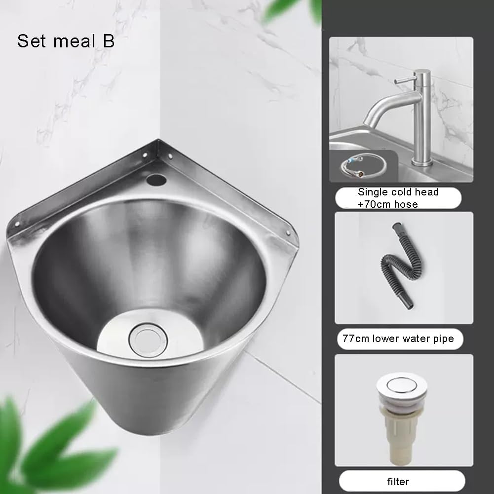 Stainless Steel Utility Sink, Wall-Mounted Single Bowl Sink, Small Triangle Wash Basin, Kitchen Washing Sink, for Restaurant, Laundry, Garage (Color : Silver-E, Size : 32.5x32.5x21cm) (Silver b 32