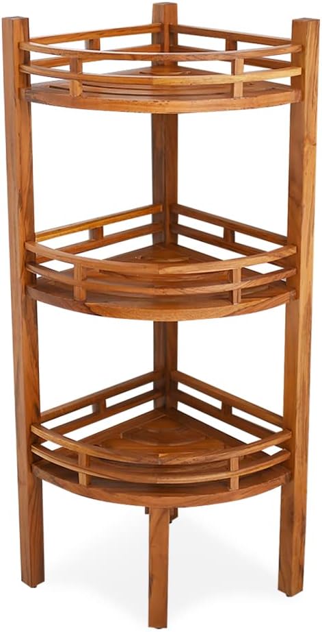 Cambridge Casual Superior Indonesian Teak Estate Bath Shelves, Corner Shelf, Natural Brown