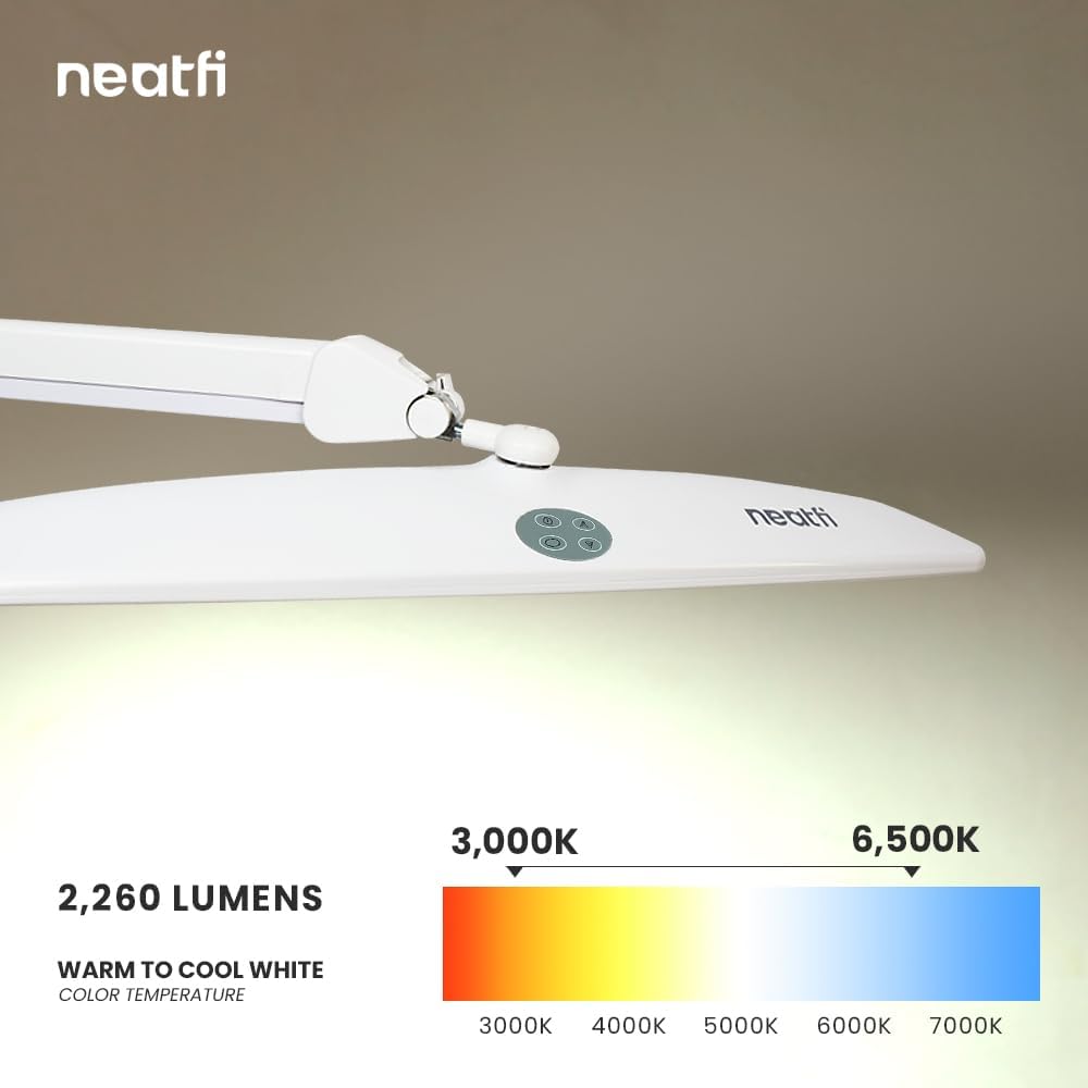 Neatfi XL LED Desk Lamp | 20-Inch Wide Head (White-2, CCT with Clamp)