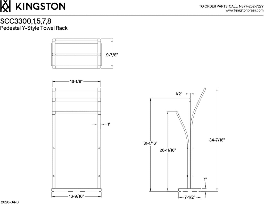 Kingston Brass SCC3300 Edenscape Freestanding Y-Style Towel-Rack, Matte Black 16.56 x 9.88 x 34.44