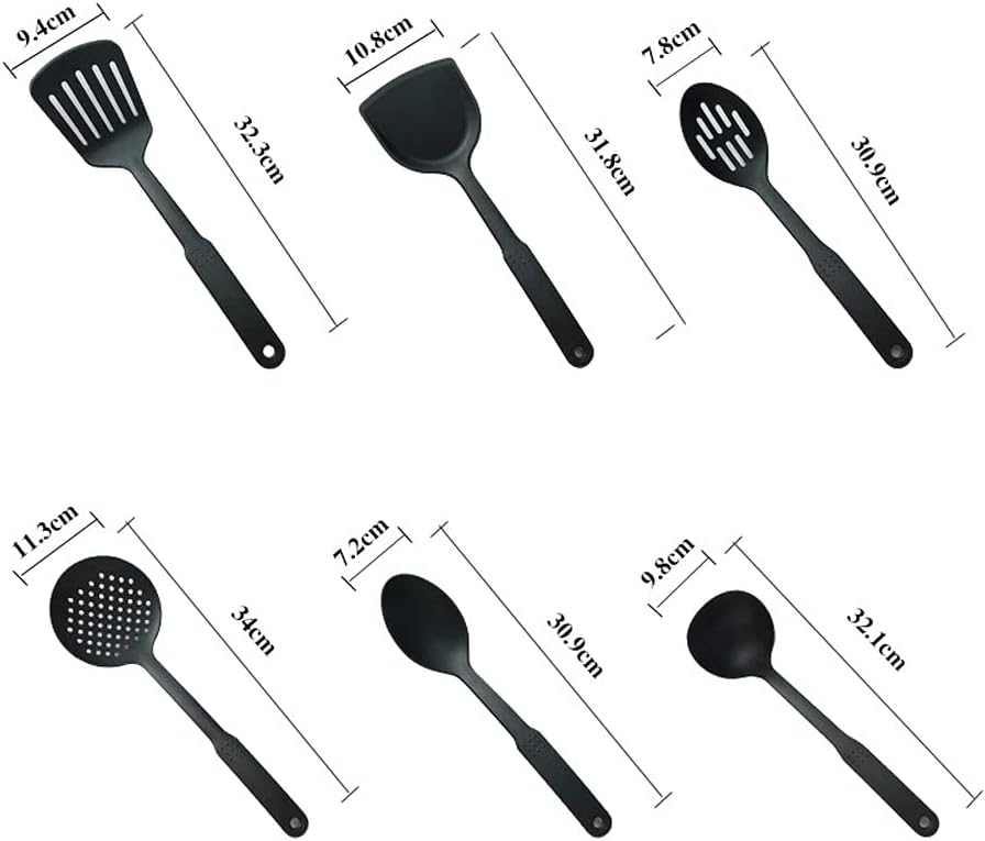 6pcs/set Black Kitchen Utensils Set Non-stick Kitchenware Cooking Tools Spoon Soup Ladle Spatula Shovel Tools Gadget Accessories