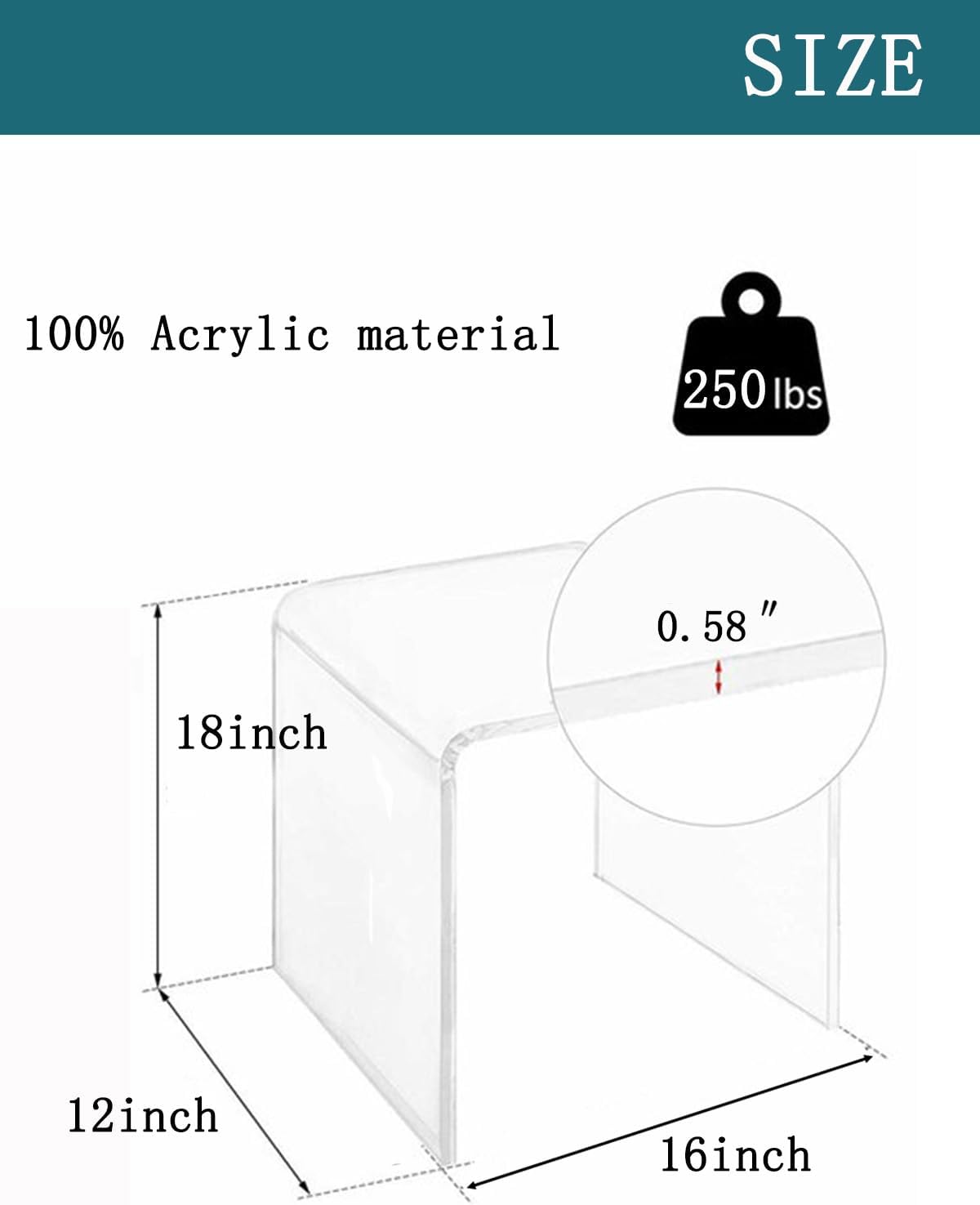 Clear Transparent Acrylic End Table with Rounded Edges,18' H Compact Small Table, Acrylic Side Table Suitable for Living Room, Night Stands for Bedrooms, Modern Occasional Tables
