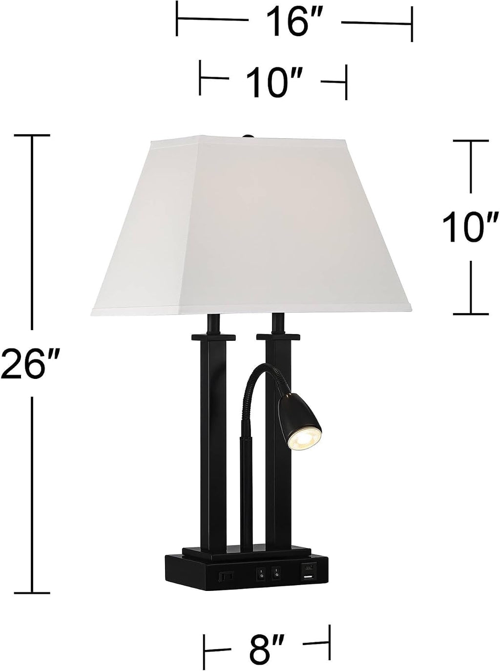 Possini Euro Design Deacon 26' High Modern Gooseneck Desk Lamp with USB Charging Ports A+C and AC Outlet LED Black Metal Oatmeal Linen Fabric Shade for Living Room Bedroom House Bedside Nightstand