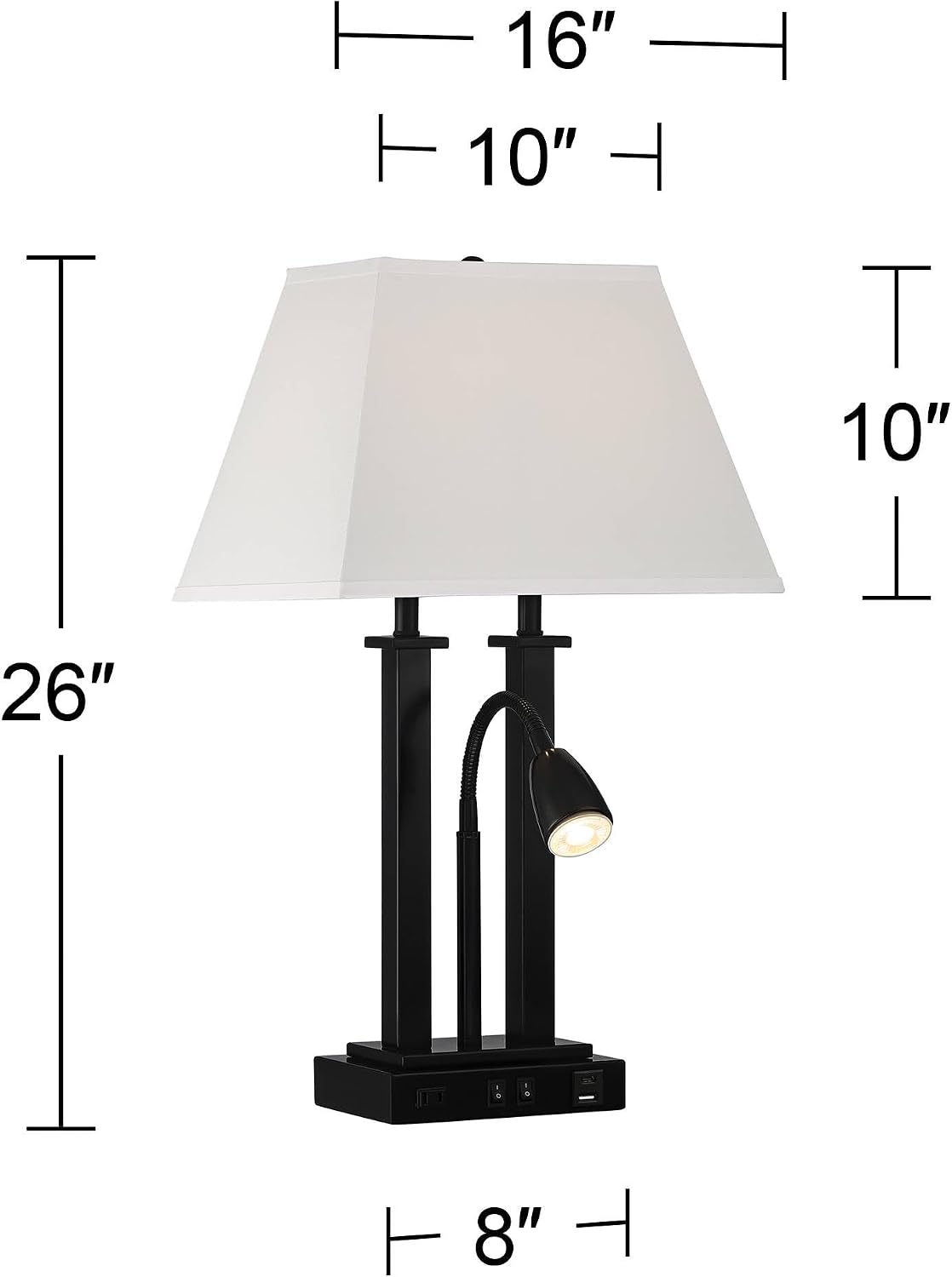Possini Euro Design Deacon 26' High Modern Gooseneck Desk Lamp with USB Charging Ports A+C and AC Outlet LED Black Metal Oatmeal Linen Fabric Shade for Living Room Bedroom House Bedside Nightstand