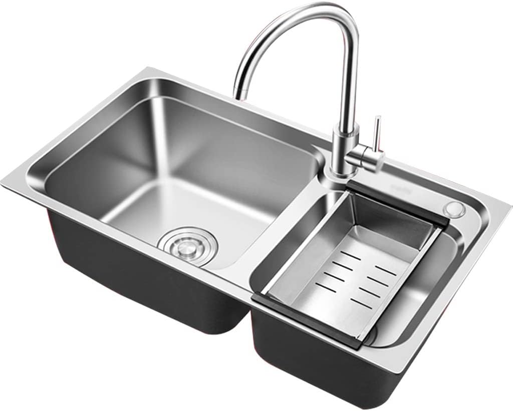 Kitchen Sinks Large Capacity Kitchen Sink Kitchen Stainless Steel Sink Kitchen Double Bowl Sink Restaurant Sink and Faucet (76 * 42 * 20Cm