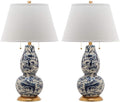 Safavieh Lighting Collection Color Swirls Glass Navy and White Table Lamp, Set of 2