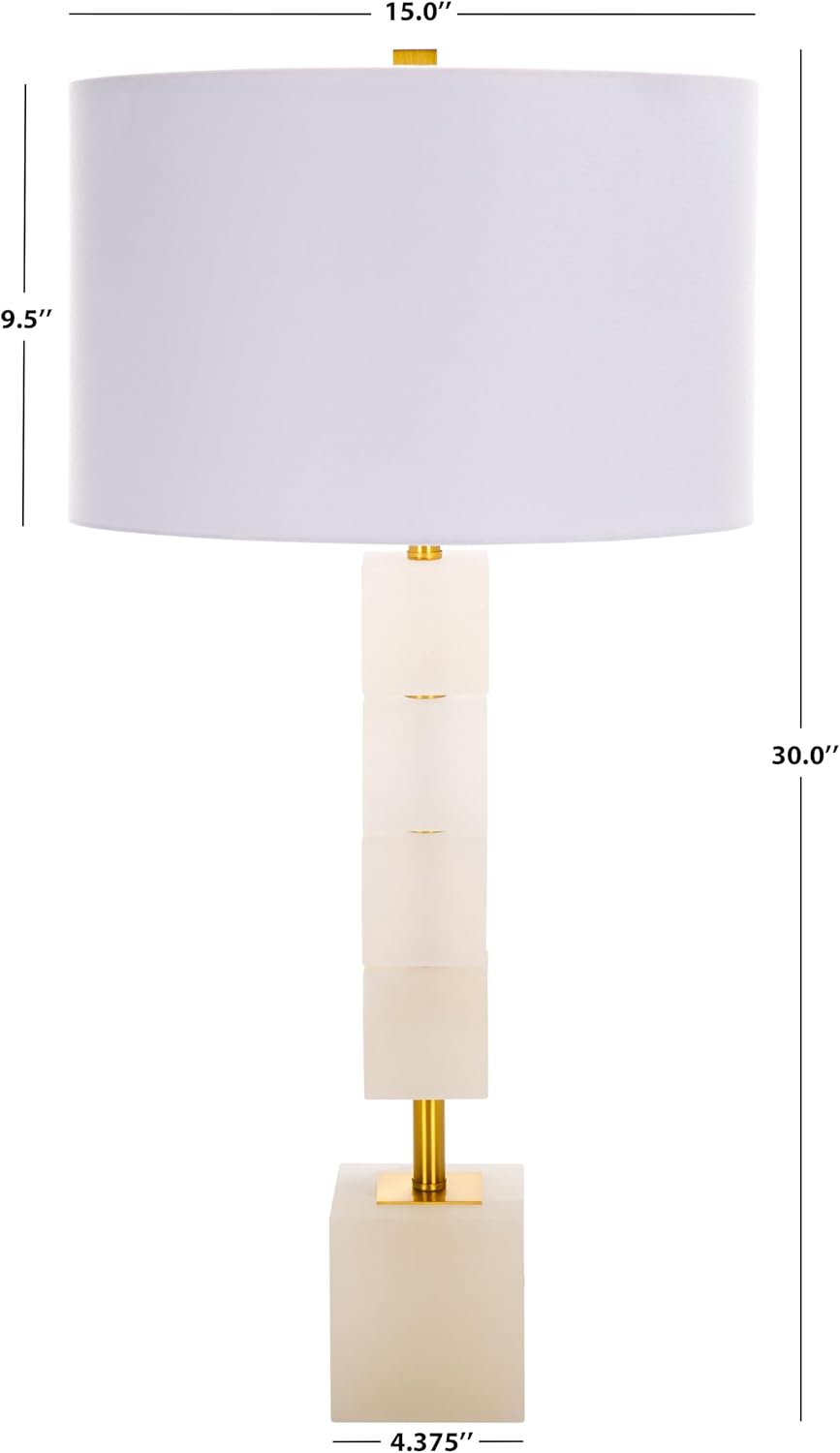 SAFAVIEH Couture Lighting Collection Johnny Alabaster/Gold 30-inch Bedroom Living Room Home Office Desk Nightstand Table Lamp (LED Bulb Included)
