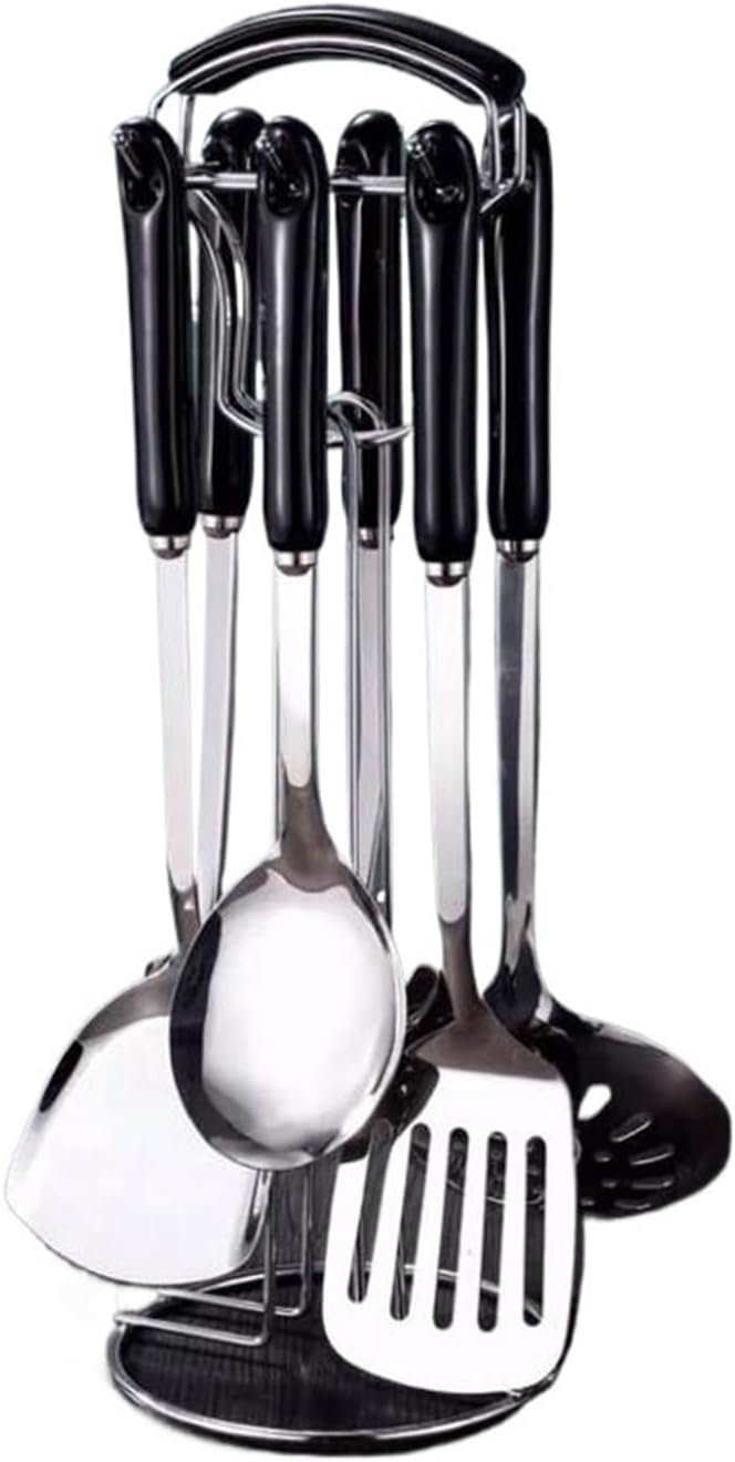 Kitchen Tools Spoons for Cooking Spatulas Cooking Utensils 7 Pieces Stainless Steel Ceramic Cookware Dining Gadgets Sets (Black)