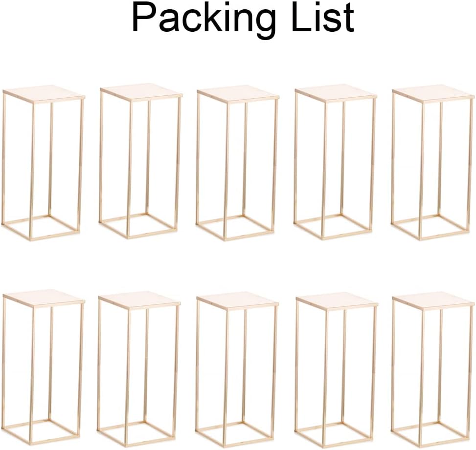 Gold Metal Cube Vase Stand for Wedding Centerpieces, 23.6in Tall, 10 Pcs
