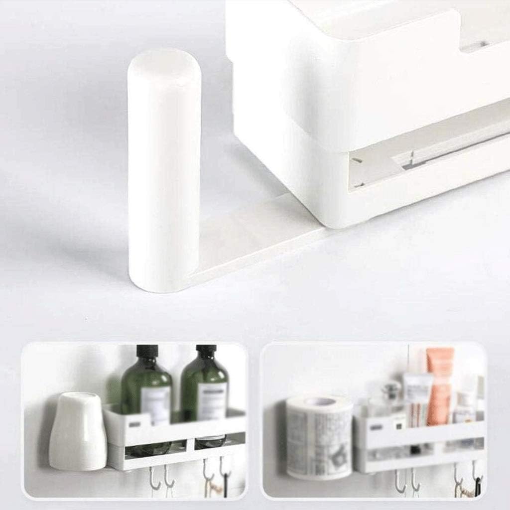 Bathroom Corner Shelf,Wall-Mounted Drain Rack,Adhesive Shower Caddy with 4 Hooks,Bath Storage Holder Basket Kitchen Storage Organizer No Drilling