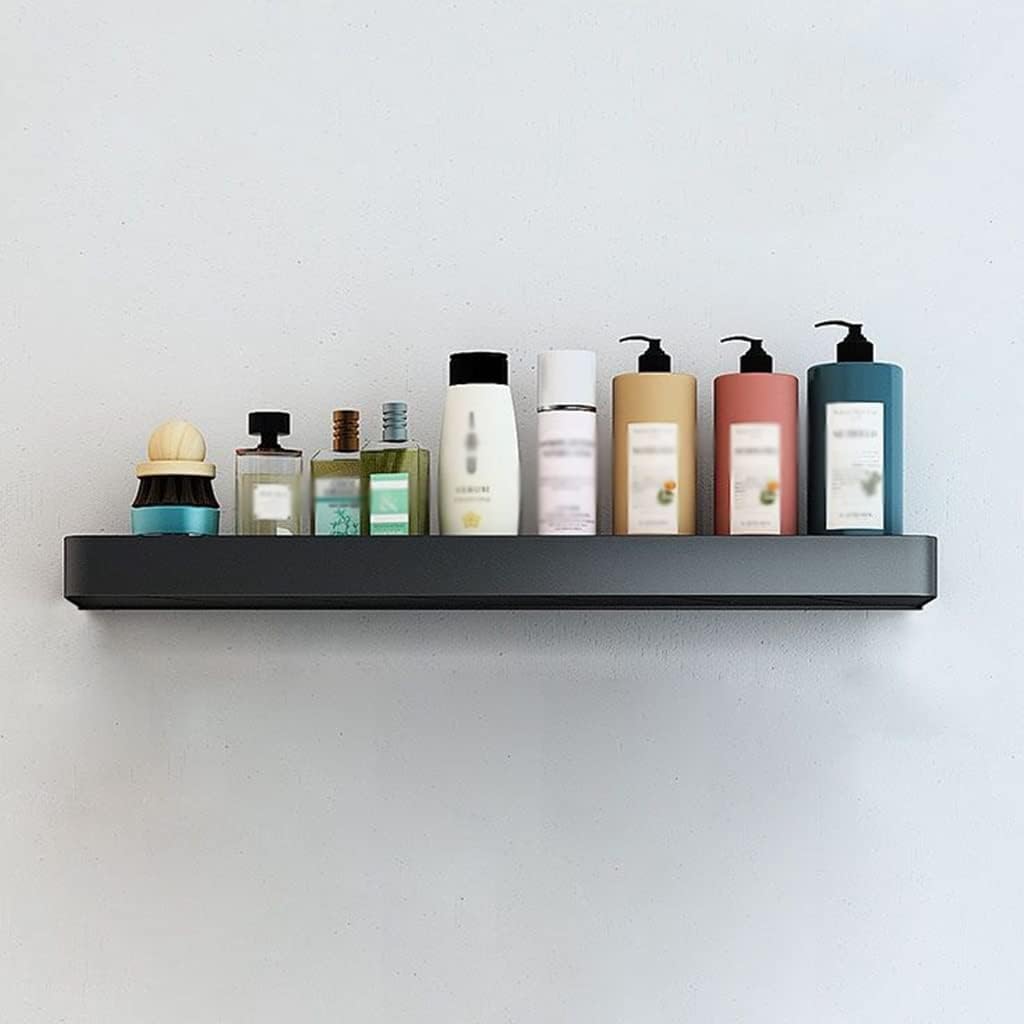 Multifunctional Shower Caddy Floating Shelves Bathroom Shelf Aluminum Black Shower Gel Corner Shelf Punch-Free Cosmetics Organizer Shelf Wall Mounted Kitchen with Towel Bar/50Cm (40cm)