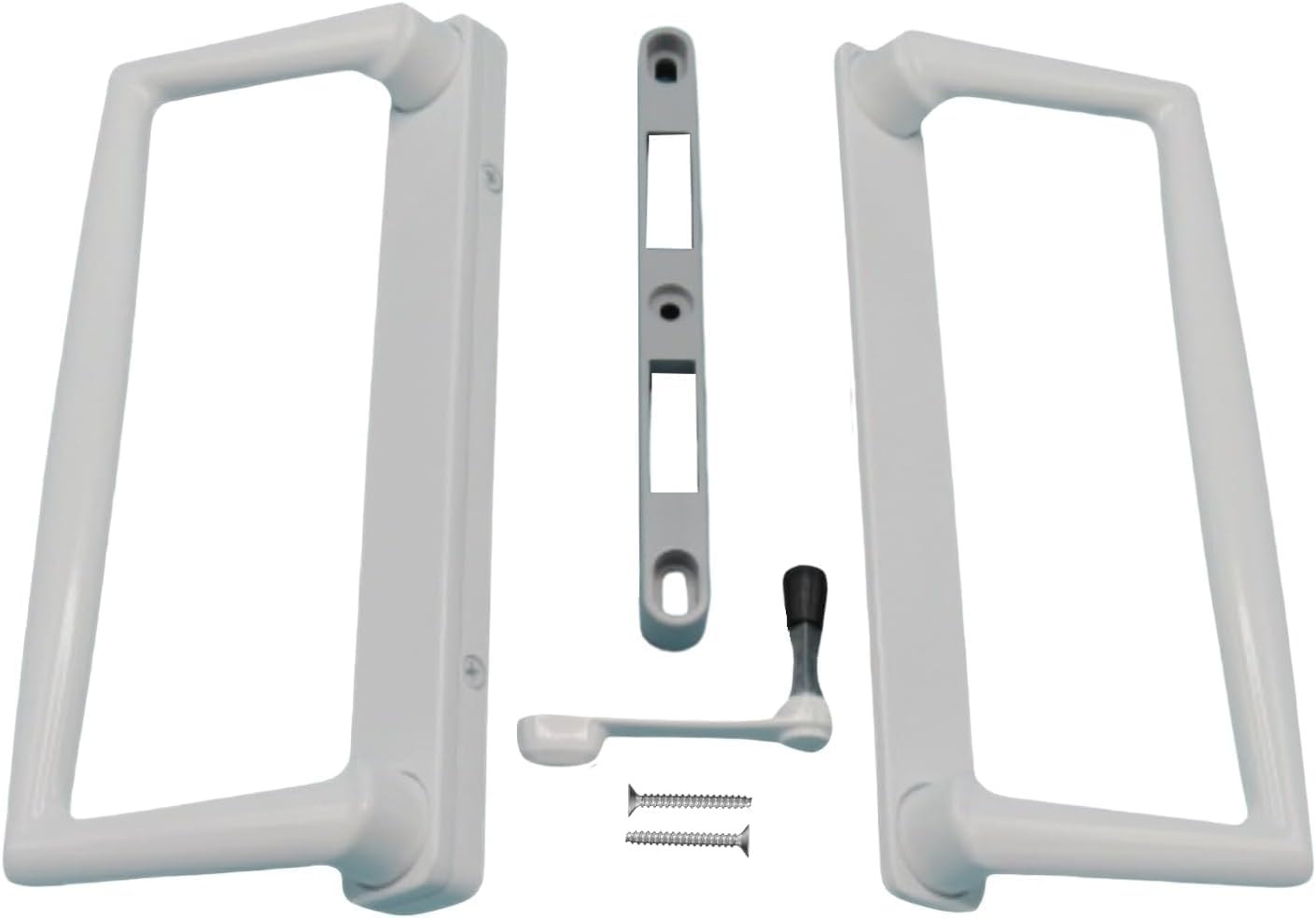 9 in White PGT Sliding Glass Patio Door Handle Set, Surface Mount Replacement with Thumb Latch Lever, Screws and Keepers, 4-15/16 in Hole Spacing Repair Kit