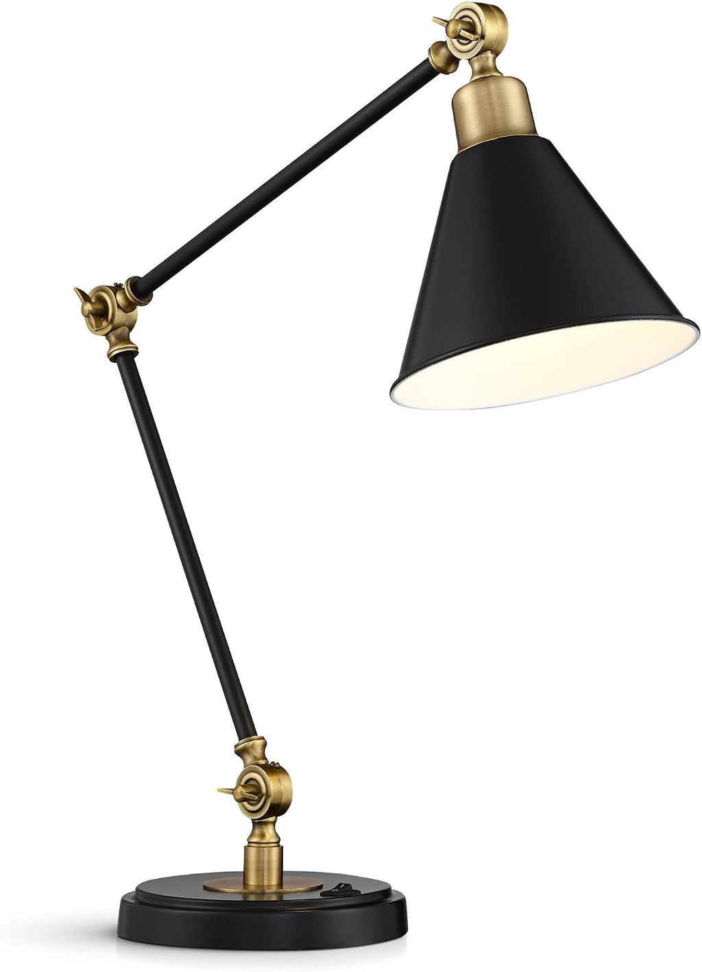 360 Lighting Wray 26 3/4' High Modern Adjustable Desk Lamp with USB Charging Ports A+C Painted Black Brass Metal Cone Shade for Living Room Bedroom House Bedside Nightstand Home Office Reading