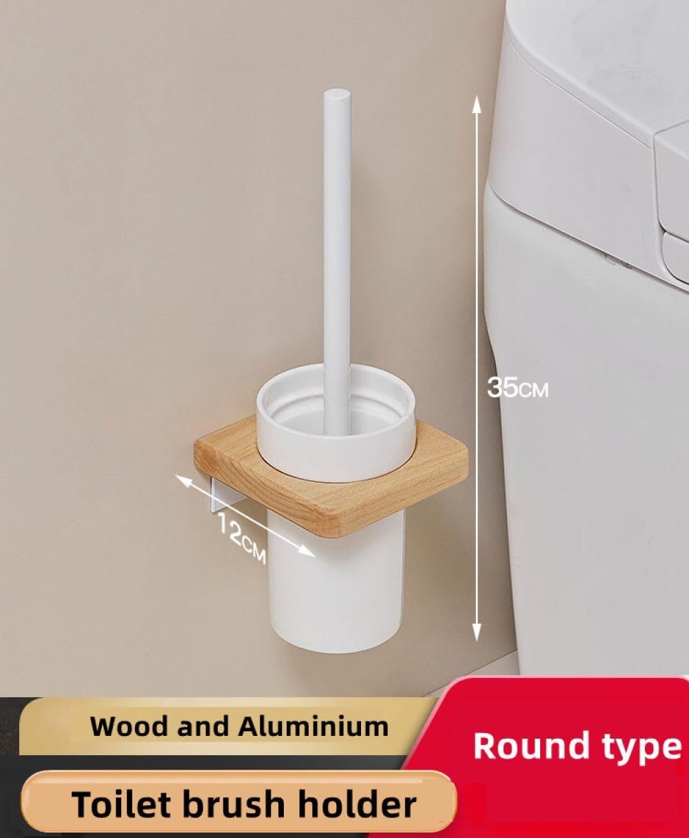 Wooden Bathroom Hardware Sets Towel Ring Rack Paper Holder Towel Bar Hook Shelf Bathroom Accessories White Kit,Toilet Brush Round