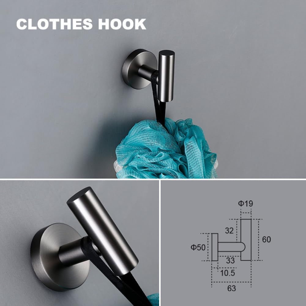 Bathroom Accessories Sets Matte Black Gunmetal Chrome Brushed Gold Robe Hook Towel Bar Paper Holder Stainless Steel,4,Piece Set Gun Gray