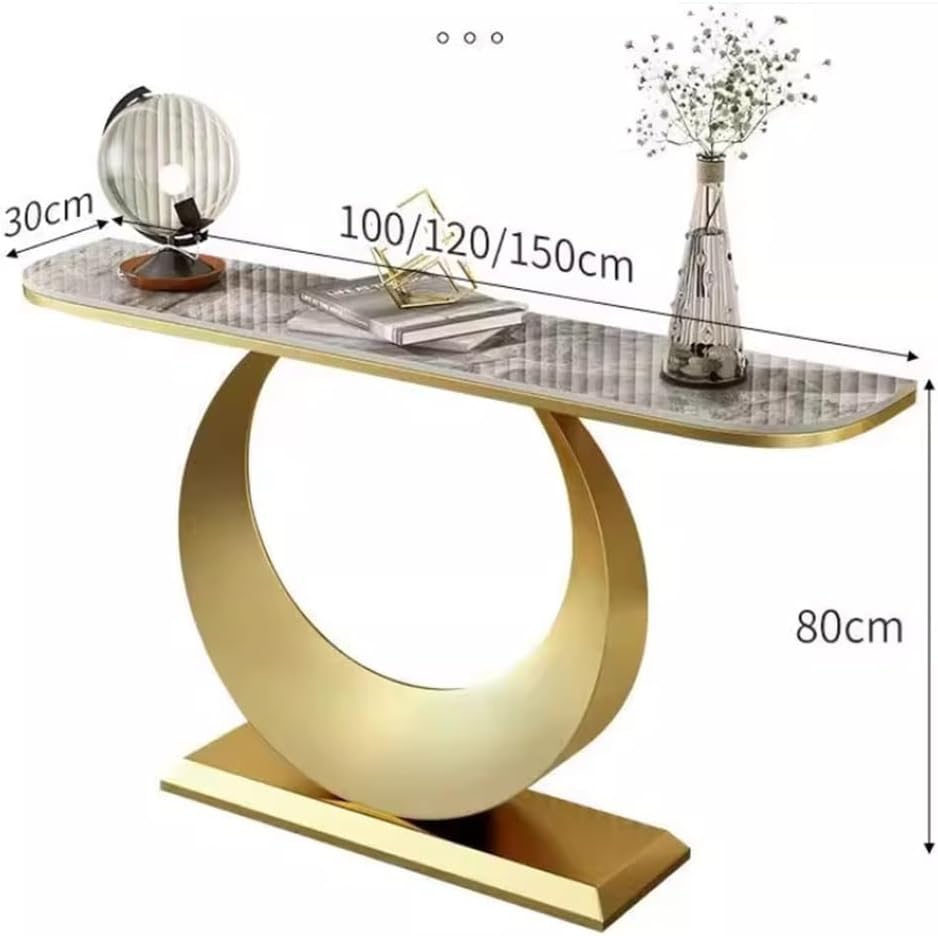 GRRICEPL Console Table with Circle Base, Slate Side Table, Living Room Sofa Side Table, Metal Frame Bedroom Bedside Table(Black-C,150X30X80 CM)