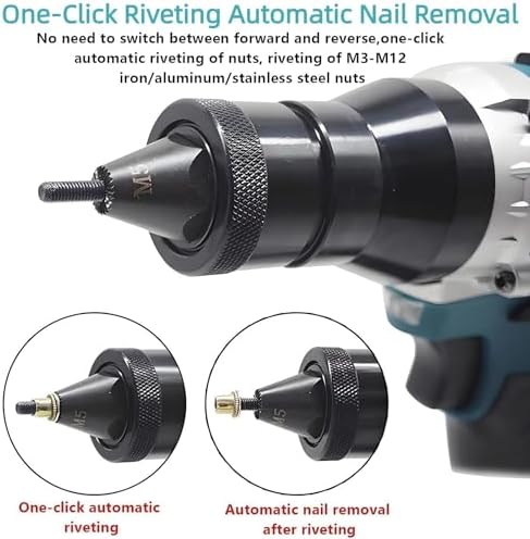 Cordless Electric Rivet Gun Set - 2-in-1 Automatic Riveter & Nut Gun with M3-M12 Capacity, Battery-Powered Tool, Includes 2 Batteries (5200mAh & 2200mAh) for Easy Pop Rivet Installation