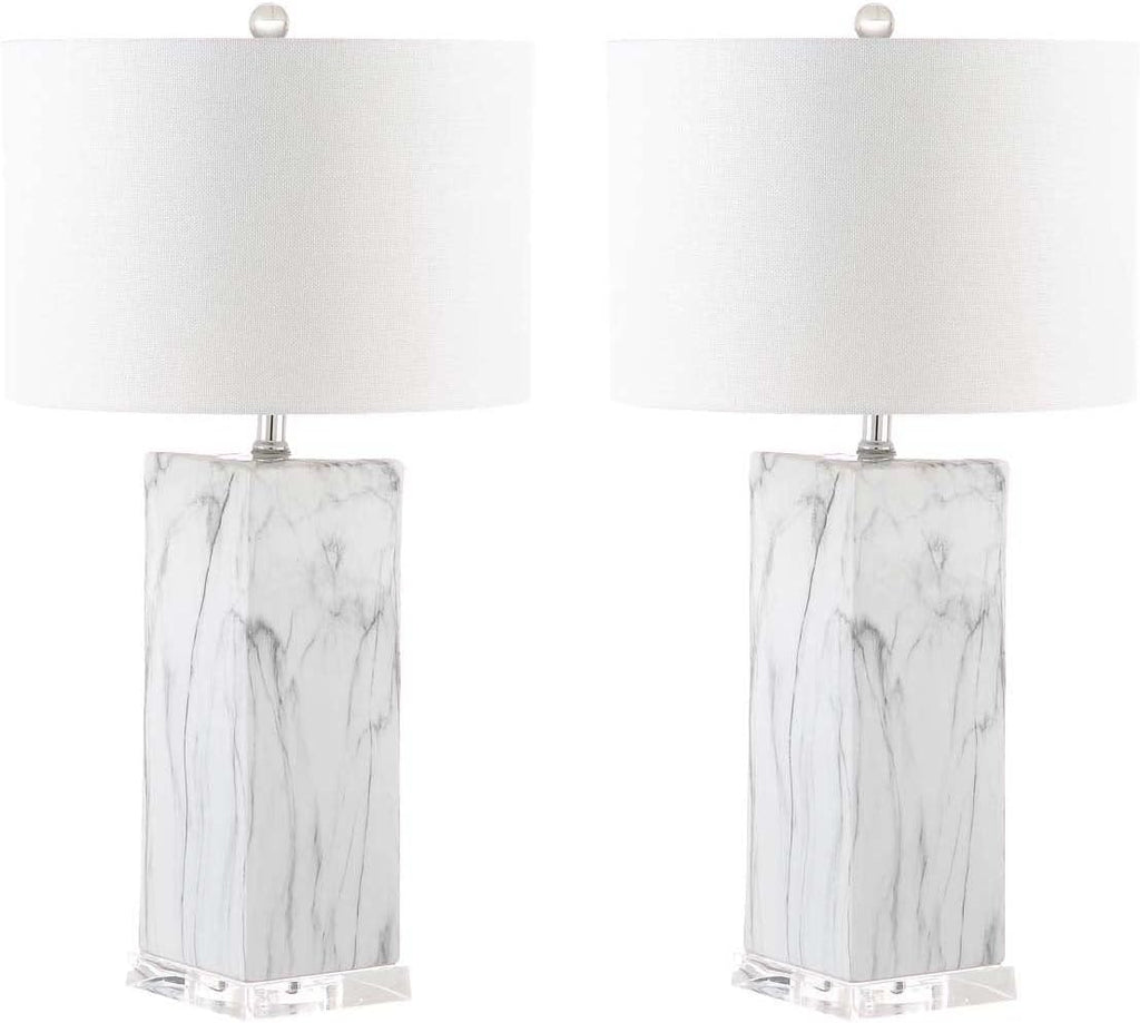 SAFAVIEH Lighting Collection Olympia Modern Contemporary Black/ White Marble Ceramic 29-inch Bedroom Living Room Home Office Desk Nightstand Table Lamp Set of 2 (LED Bulbs Included)