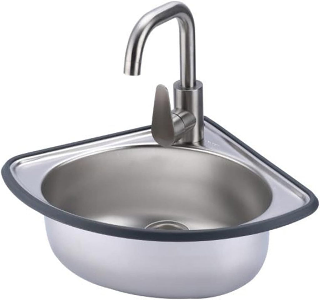 Stainless Steel Wall-Mounted Single Bowl Sink Triangle Wash Basin Thick Small Sink Corner for Kitchen Bathroom Lavatory (Color : Silver, Size : A(34x34cm)) (Silver A3(34x34cm))