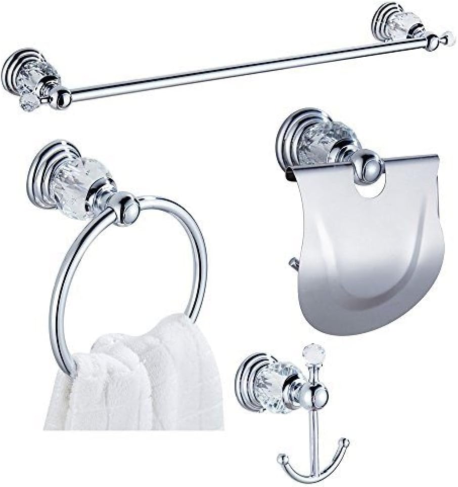 Golden Polished 4-Piece Bathroom Acessory Set Craystal Toilet Paper Holder Wall Towel Ring Bath Hardware Set Towel Bar Coat Hook,SET2