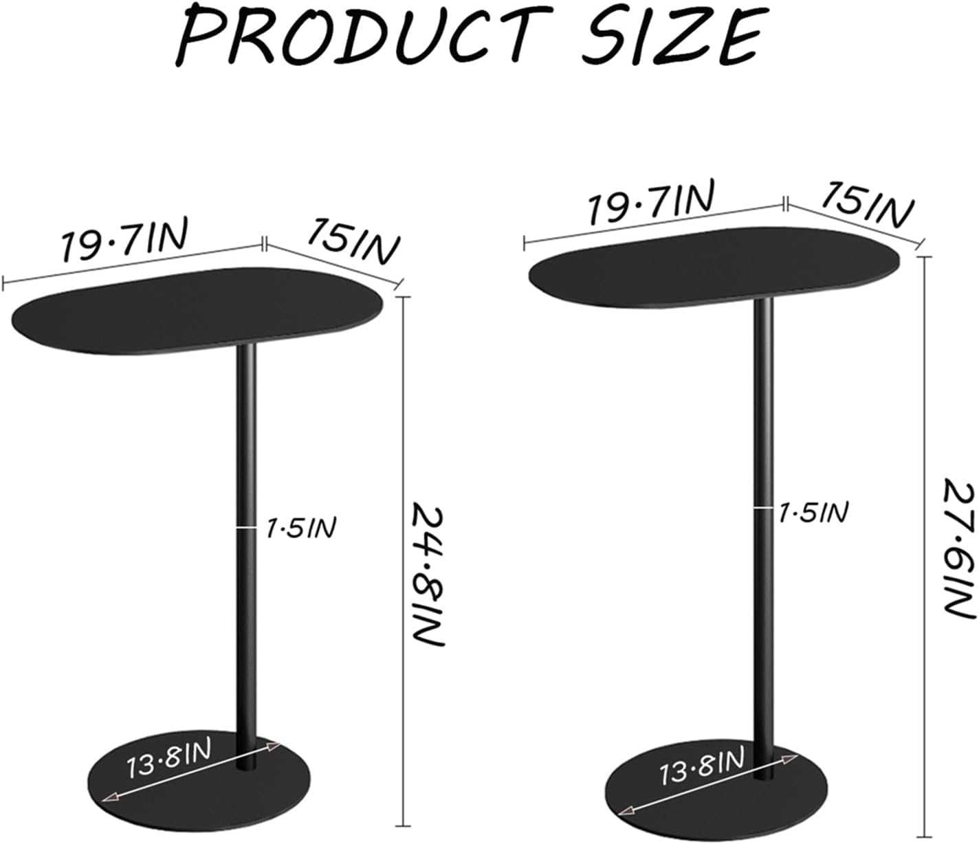 C-Shaped Side Table, Iron End Table for Couch Sofa and Bed, Small Metal Black Side Tables for Living Room Bedroom (Black, High-27.6in/70cm)