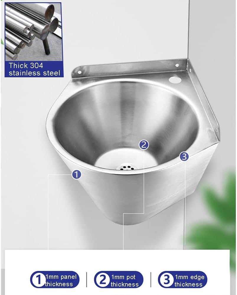 Stainless Steel Utility Sink, Wall-Mounted Single Bowl Sink, Small Triangle Wash Basin, Kitchen Washing Sink, for Restaurant, Laundry, Garage (Color : Silver-E, Size : 32.5x32.5x21cm) (Silver c 32