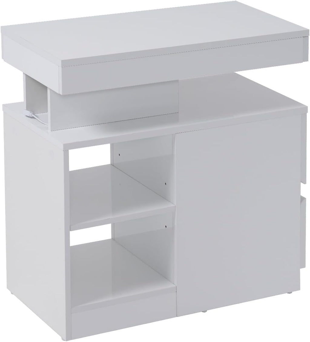 OC Orange-Casual LED End Table with Power Outlet, High Glossy Sofa Side Table, Small Nightstand with Drawer and Storage Cabinet, Narrow Side Table with Charging Station for Living Room (1,White)