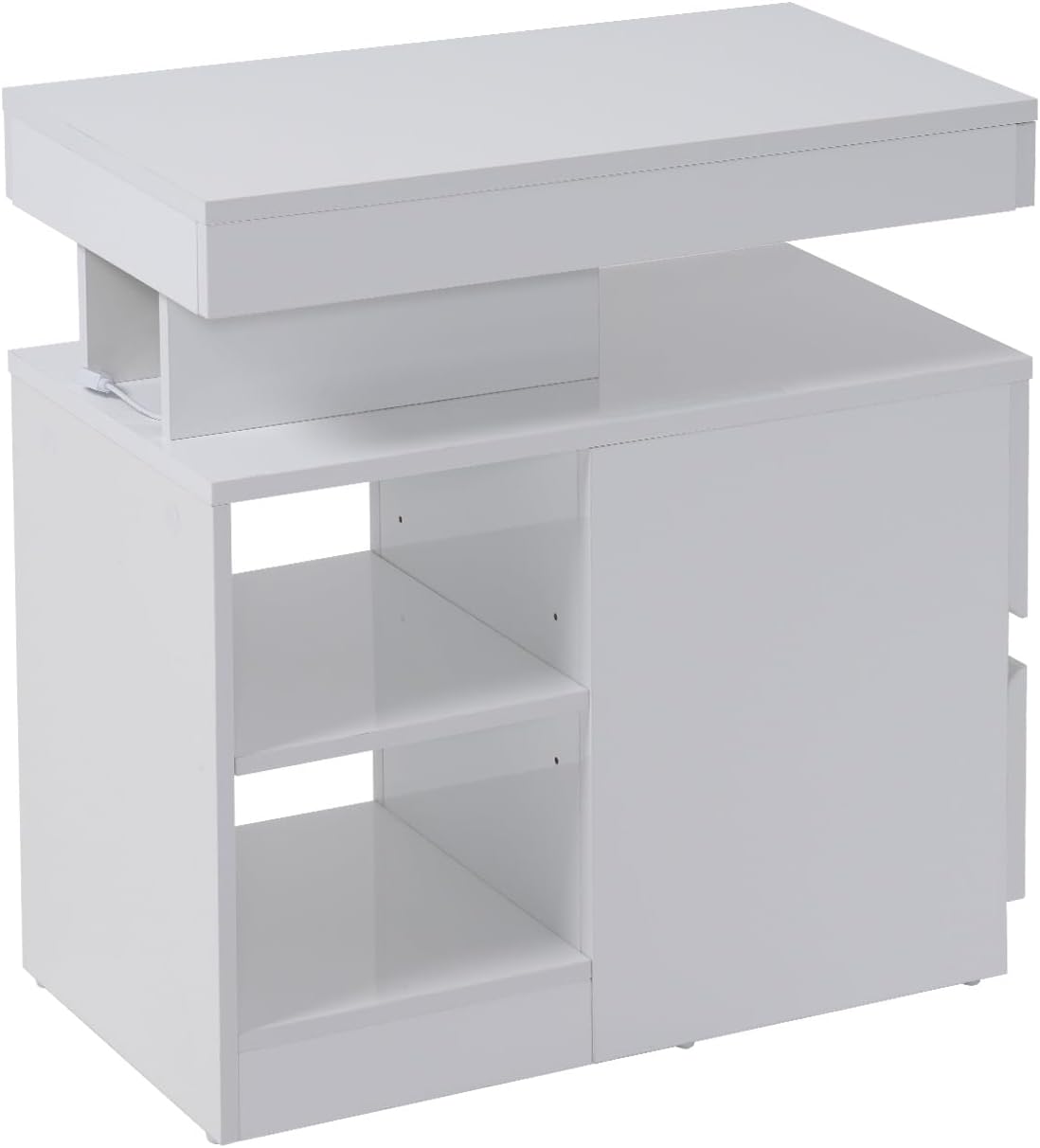 OC Orange-Casual LED End Table with Power Outlet, High Glossy Sofa Side Table, Small Nightstand with Drawer and Storage Cabinet, Narrow Side Table with Charging Station for Living Room (1,White)