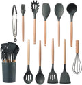 Silicone Kitchenware Cooking Utensils Set Non-stick Cookware Spatula Shovel Egg Beaters Wooden Handle Kitchen(D)