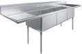 3 Compartment Stainless Steel Commercial Sink with Dual Drainboards | 24' x 24' x 14' Bowls | 120' Wide | NSF | Restaurant Prep & Utility Wash Station