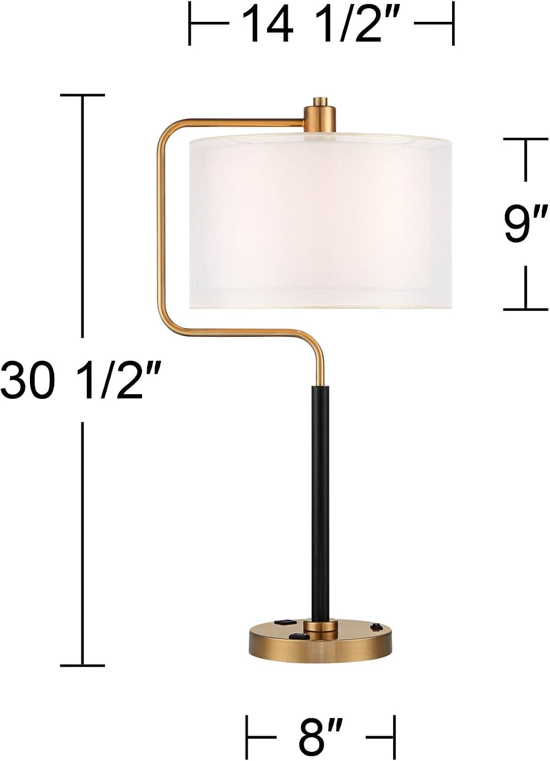 Possini Euro Design Carlyle 30 1/2' Tall Large Mid Century Modern Glam Luxe Desk Lamps Set of 2 USB Port Smart Socket AC Power Outlet Black Gold Metal Shade Home Office Living Room Charging