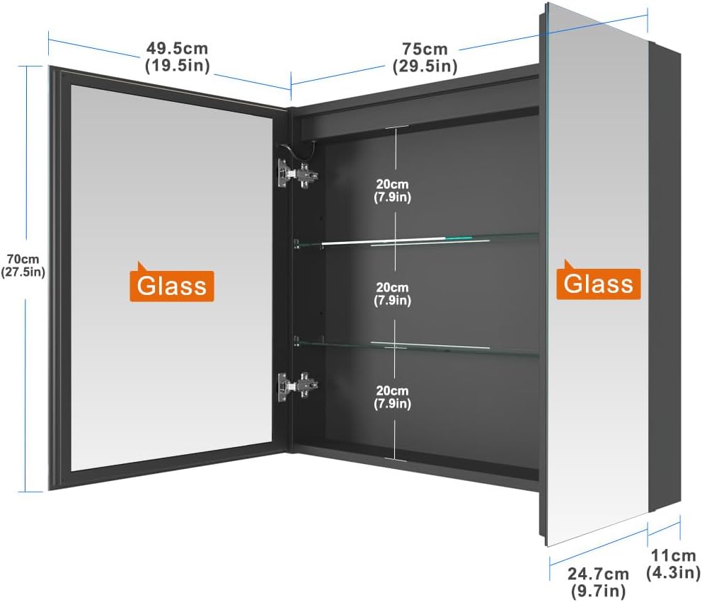 KWW LED Lighted Bathroom Medicine Cabinet with Sockets & USBs, Defogger, Dimmable, 3 Color Light Makeup Mirror, Easy to Install, Wall Mounted Cabinet (2 Door-30 * 28)