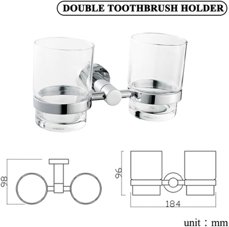 Chrome Bathroom Hardware Sets Stainless Steel Toilet Brush Holder WC Roll Paper Towel Bar Shelf Shower Soap Dish Wall Robe Hooks,Double Cup Holder