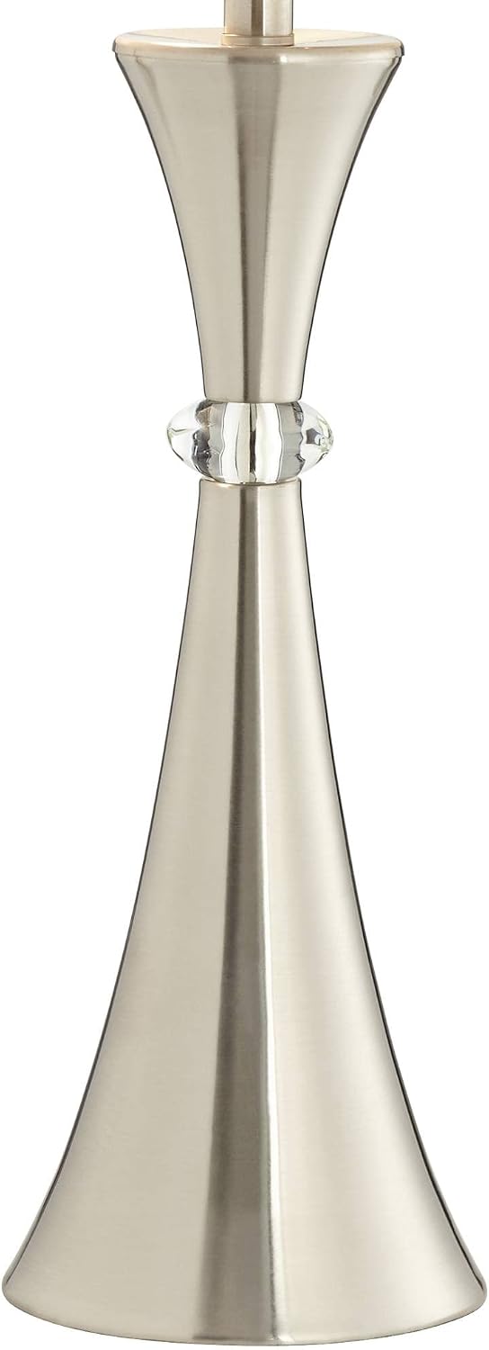 360 Lighting Rachel 28' Tall Concave Column Modern Table Lamps Set of 2 with Smart Sockets Pull Chain Silver Metal Living Room Bedroom Bedside Nightstand House Office Home Reading White Shade